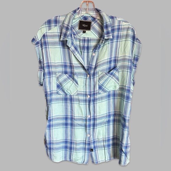 Rails Tops - RAILS Britt Rolled Cap Sleeve Plaid Flannel Short Sleeve Button Top Large